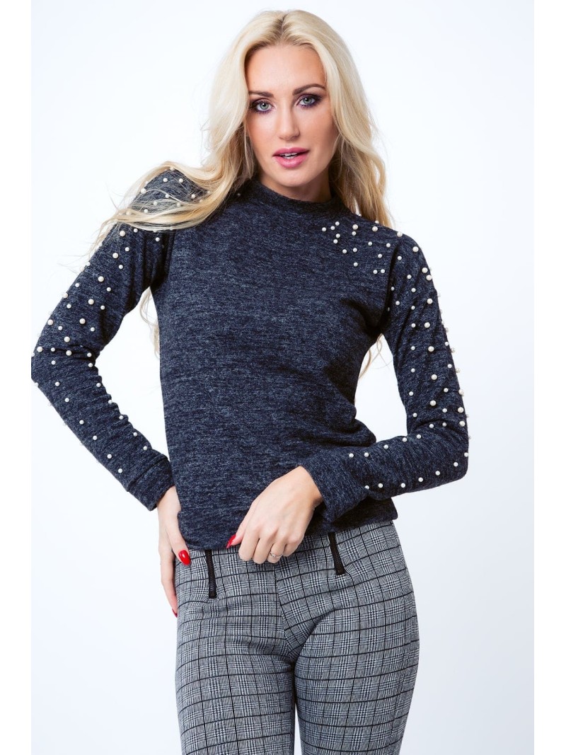 Rollkragenpullover mit Perlen, dunkelgrau 1577 - Online-Shop - Boutique